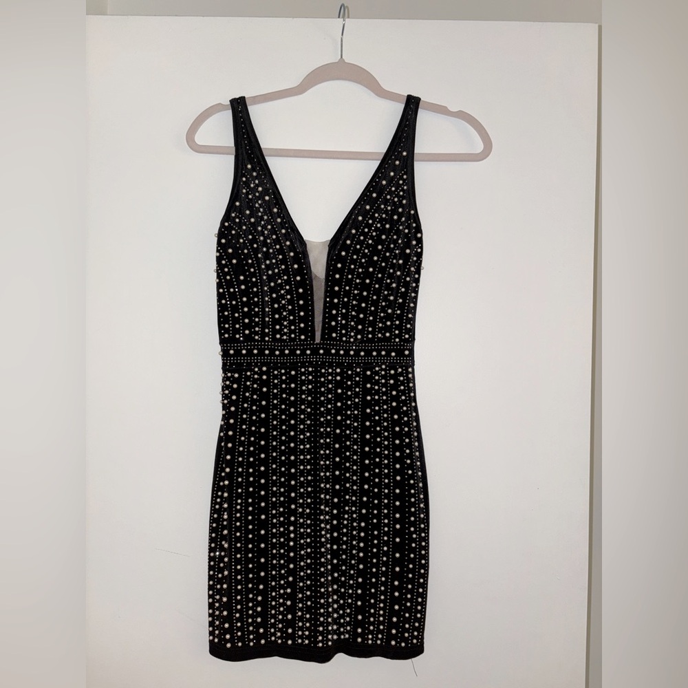 Black Velvet Beaded Mini Dresss